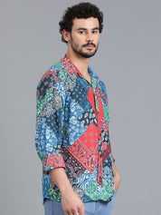 Kotty Blue & Green New Floral Printed Relaxed Fit Casual Shirt