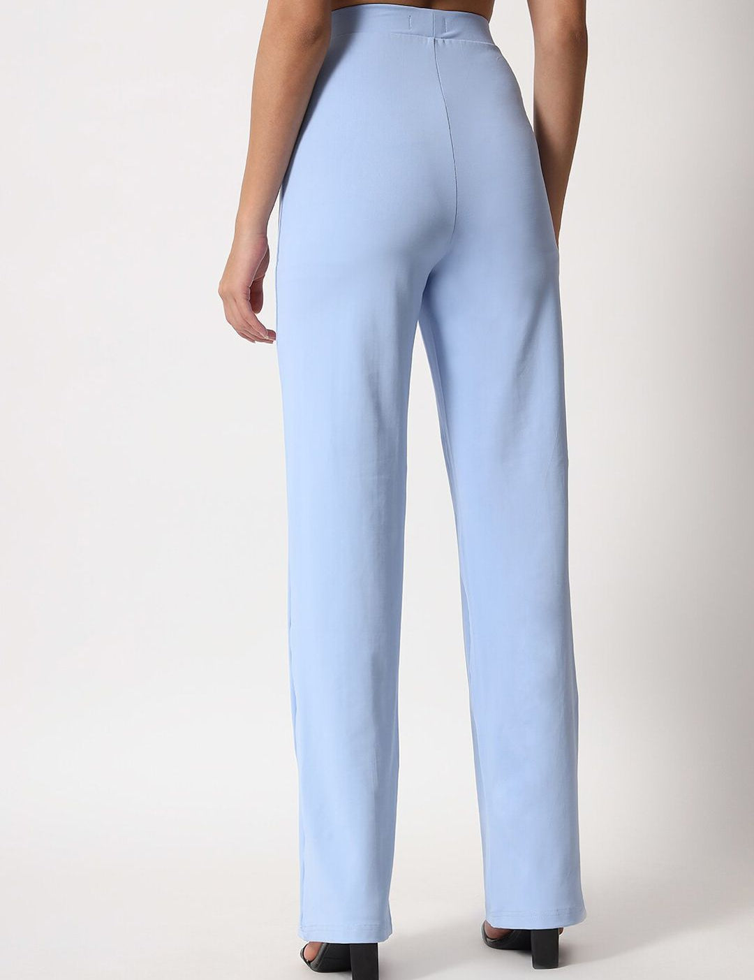 Kotty Women Blue Relaxed Straight Leg Straight Fit High Rise Easy Wash Trouser