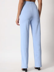 Kotty Women Blue Relaxed Straight Leg Straight Fit High Rise Easy Wash Trouser