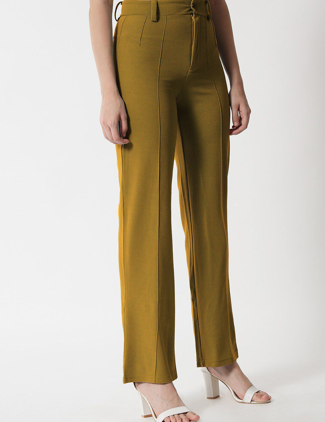 KOTTY BIZwear Women Brown Relaxed Straight Fit High-Rise Easy Wash Trousers