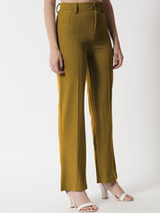 KOTTY BIZwear Women Brown Relaxed Straight Fit High-Rise Easy Wash Trousers