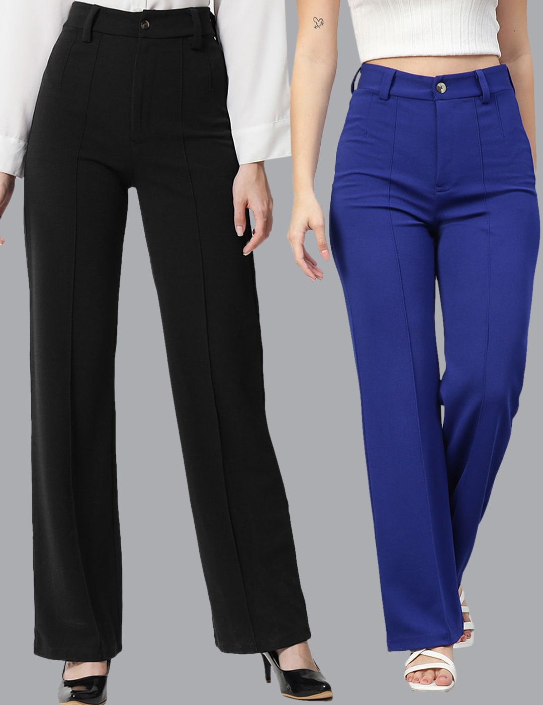 KOTTY BIZwear Women Pack Of 2 Straight Fit High-Rise Easy Wash Parallel Trousers