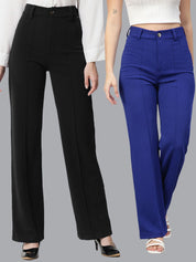 KOTTY BIZwear Women Pack Of 2 Straight Fit High-Rise Easy Wash Parallel Trousers