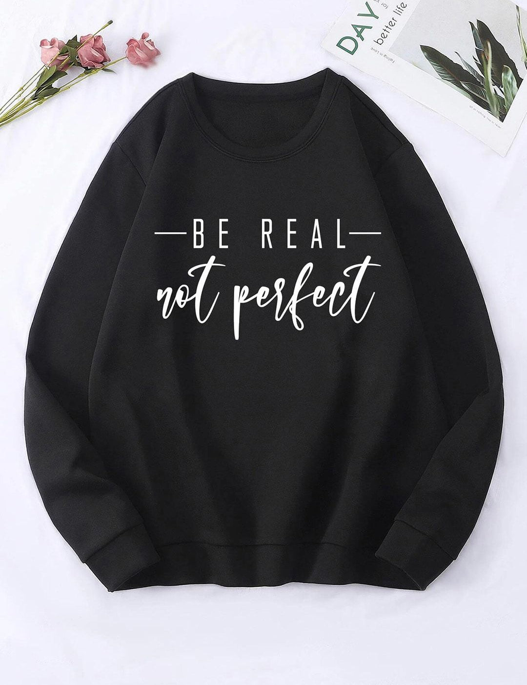 Kotty Round Neck Alphanumeric Printed Fleece Sweatshirt