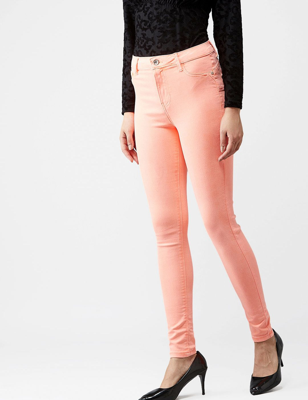 Kotty Women Peach-Coloured Skinny Fit High-Rise Clean Look Jeans