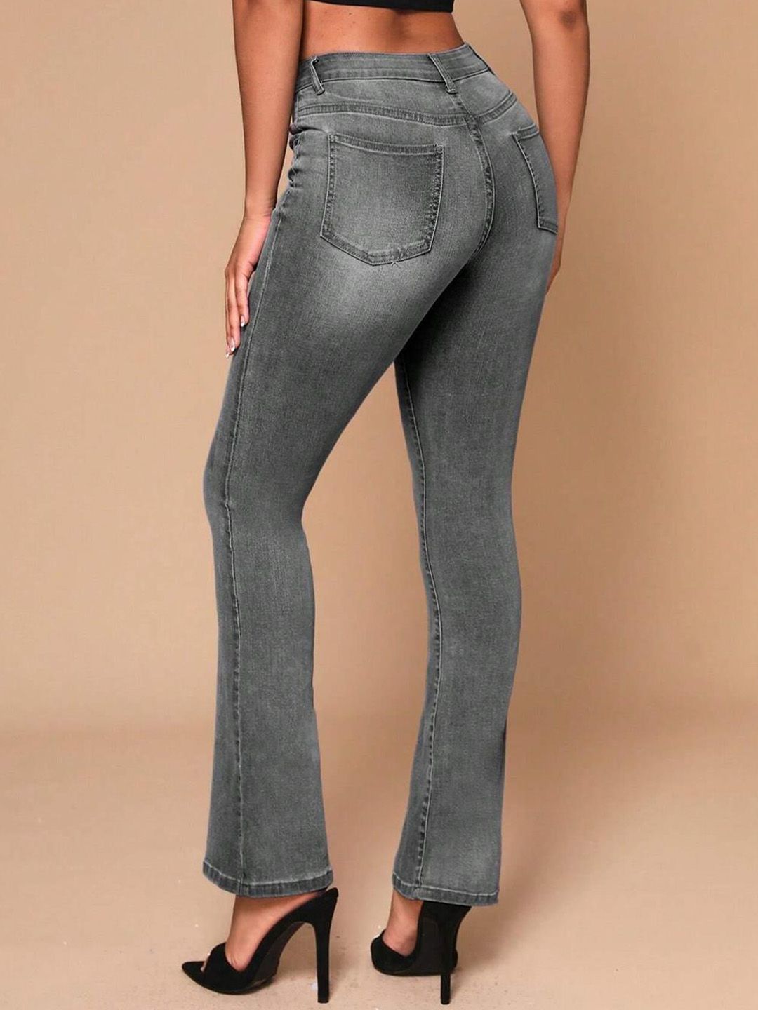 Kotty Women Grey Jean Bootcut Heavy Fade Clean Look Stretchable Jeans