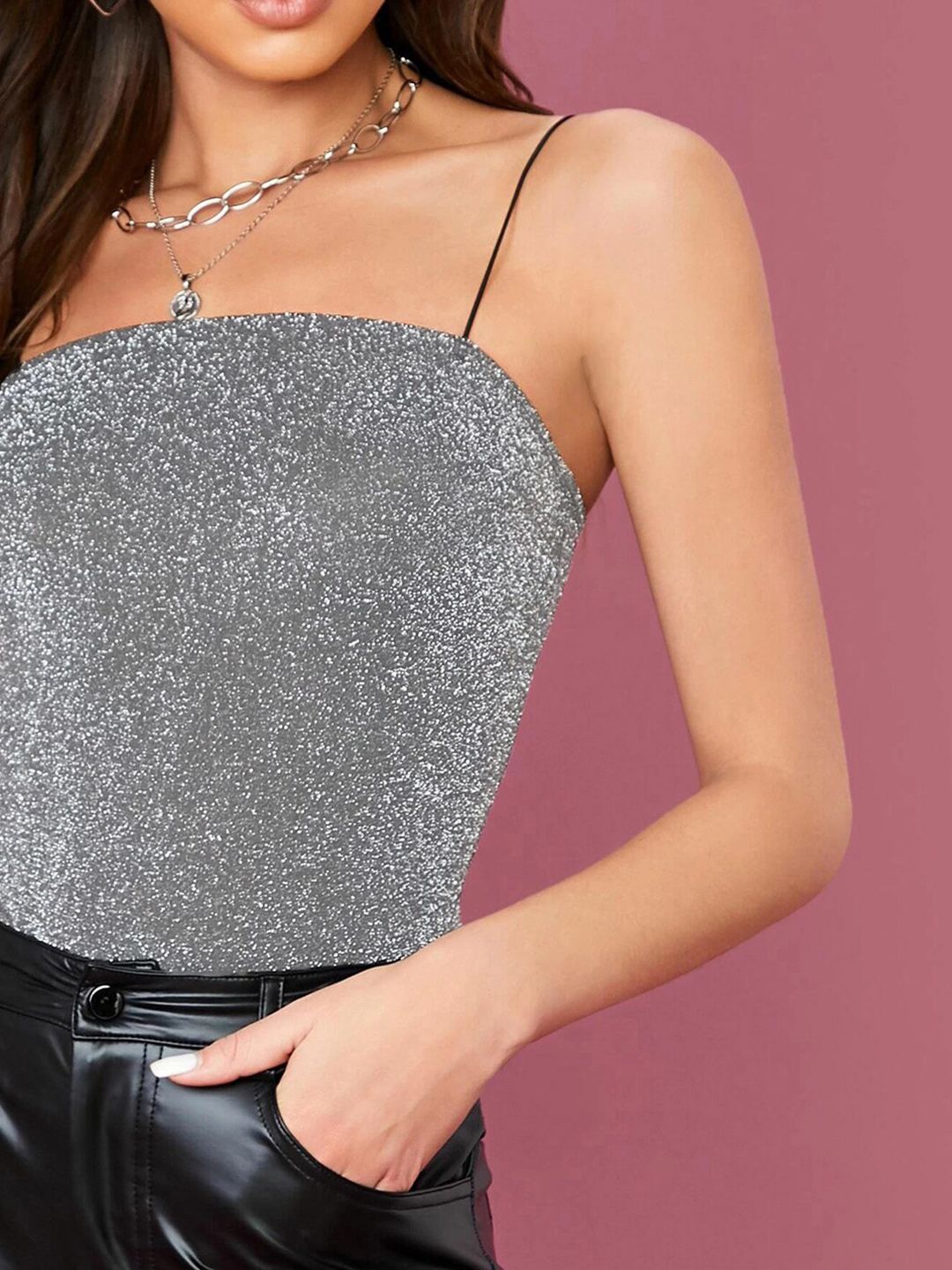 Kotty Sequined Embellished Shoulder Straps Top