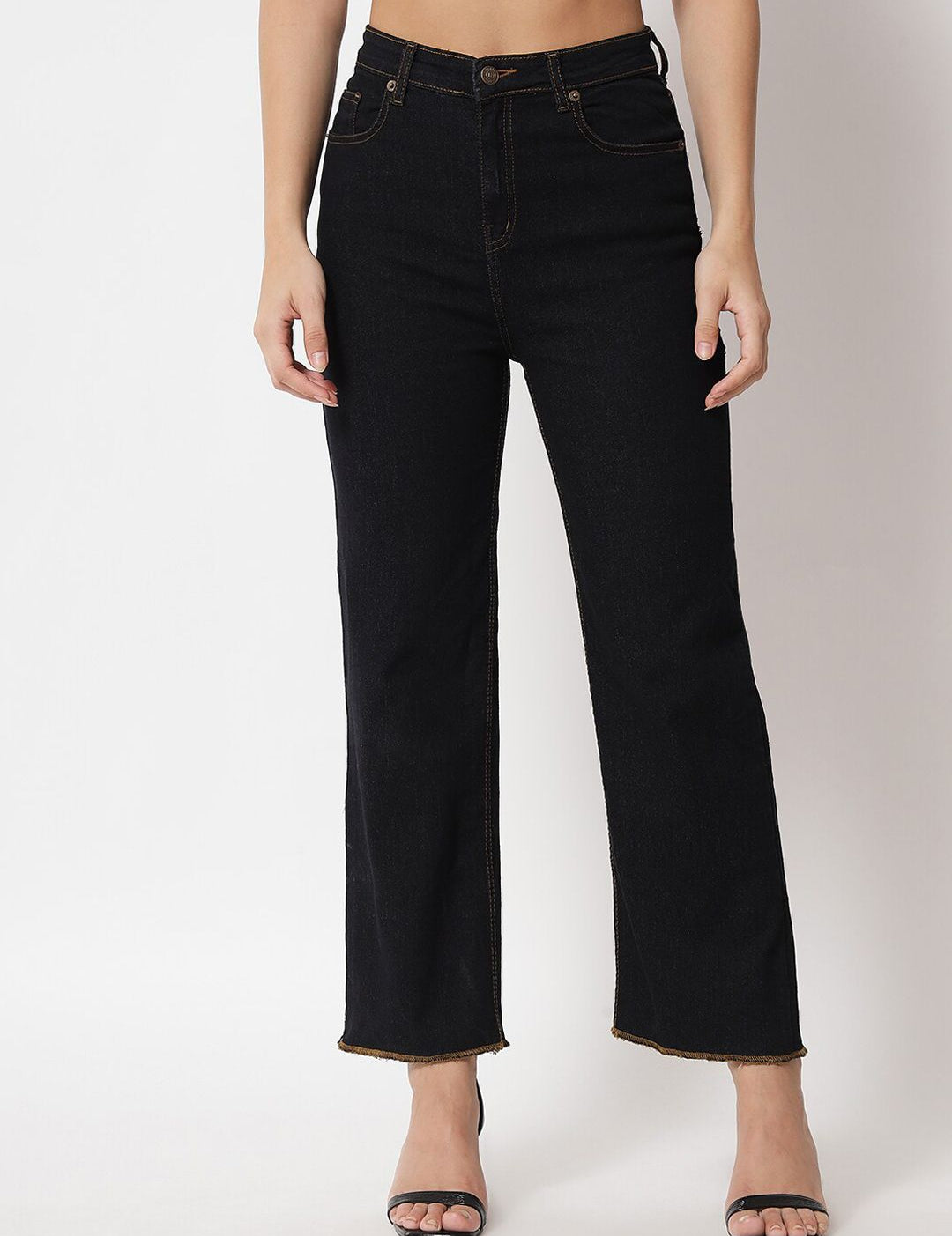 Kotty Women Black Jean Straight Fit High-Rise Stretchable Jeans