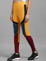 Kotty Women Yellow & Maroon Colourblocked Tights