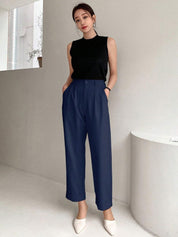 Kotty Women Relaxed Straight Leg Fit High-Rise Easy Wash Pleated Parallel Trousers
