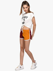 Kotty Women Maroon Colourblocked Regular Fit Shorts
