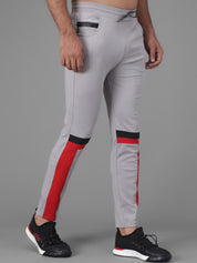 Kotty Men Grey & Red Colourblocked Straight Fit Track Pants