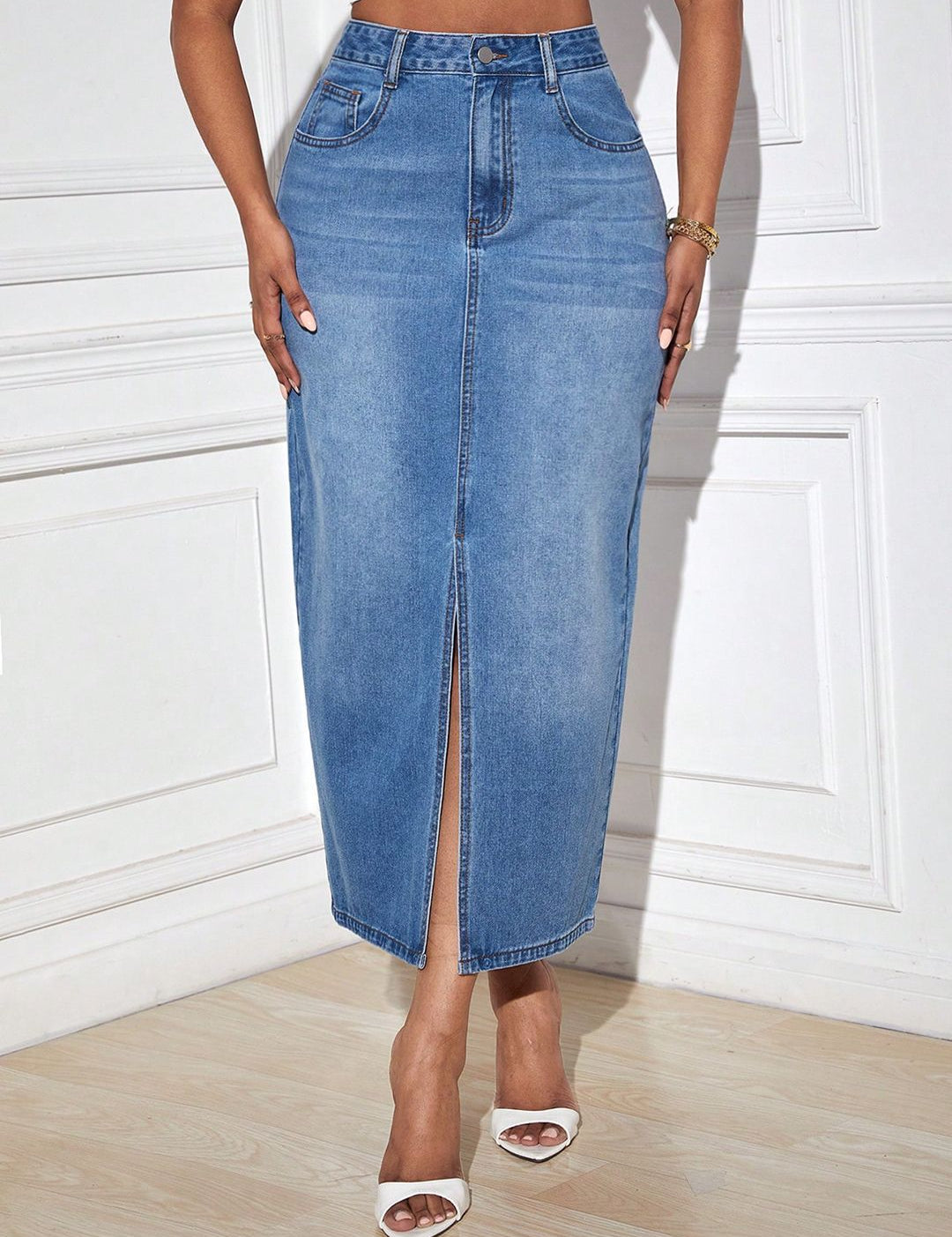 Kotty Denim Pencil Midi Skirt