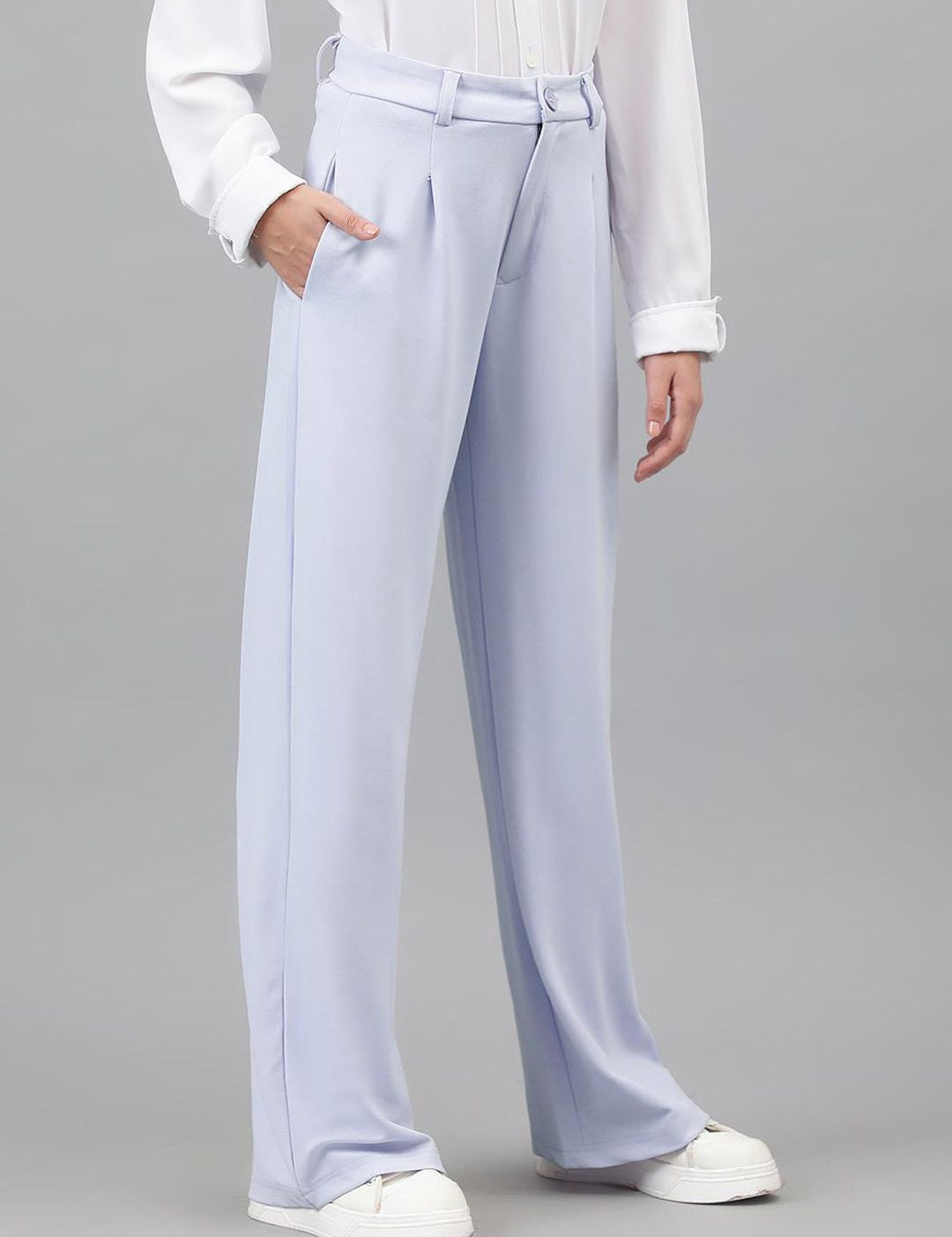 KOTTY BIZwear Women Purple Relaxed Straight Leg Straight Fit Easy Wash Pleated Trousers