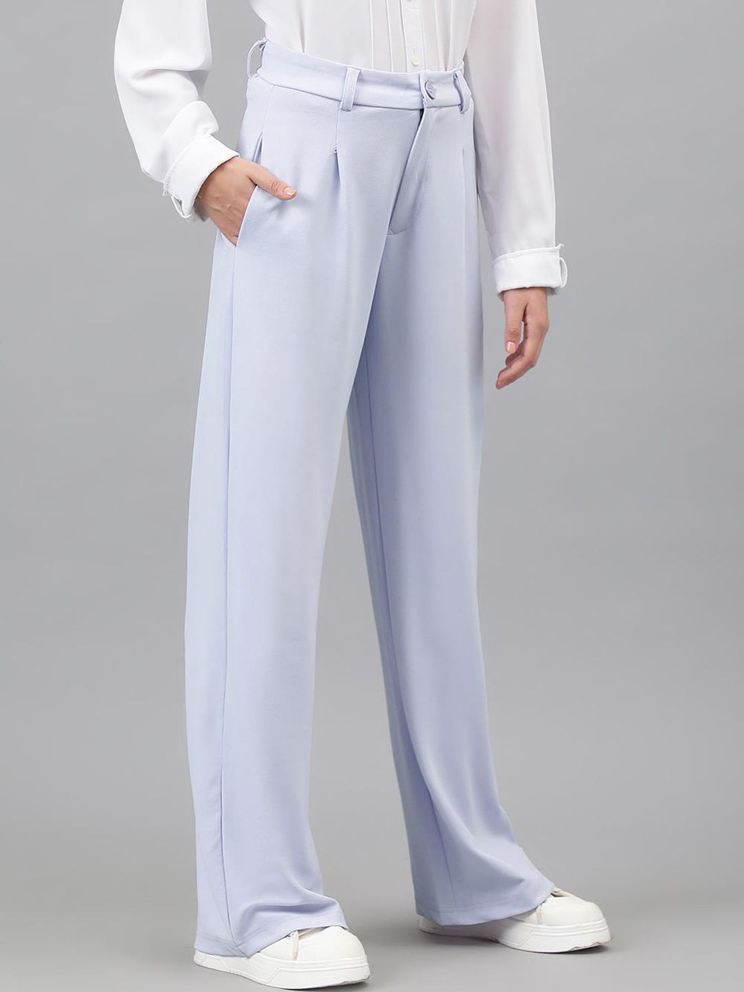 KOTTY BIZwear Women Purple Relaxed Straight Leg Straight Fit Easy Wash Pleated Trousers