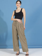 Kotty Women Relaxed Straight Fit High-Rise Easy Wash Pleated Trousers