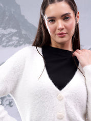 Kotty Women  Ribbed V-Neck Crop Cardigan Sweater