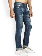 Kotty Men Blue Slim Fit Mid-Rise Low Distress Stretchable Jeans
