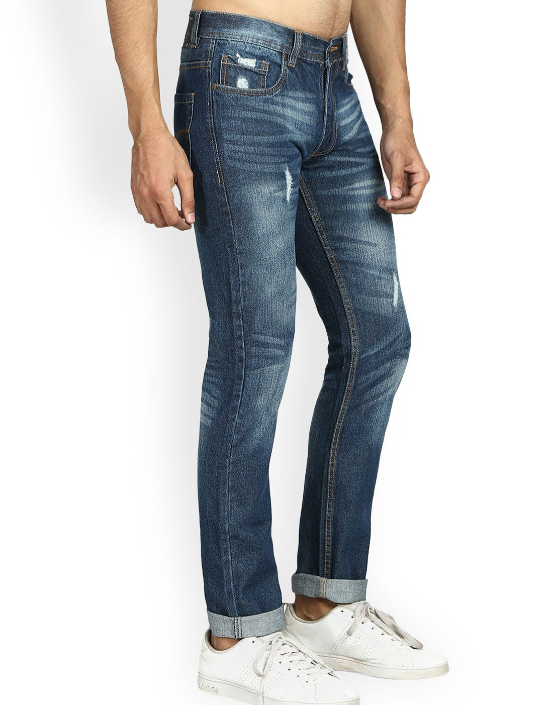 Kotty Men Blue Slim Fit Mid-Rise Low Distress Stretchable Jeans