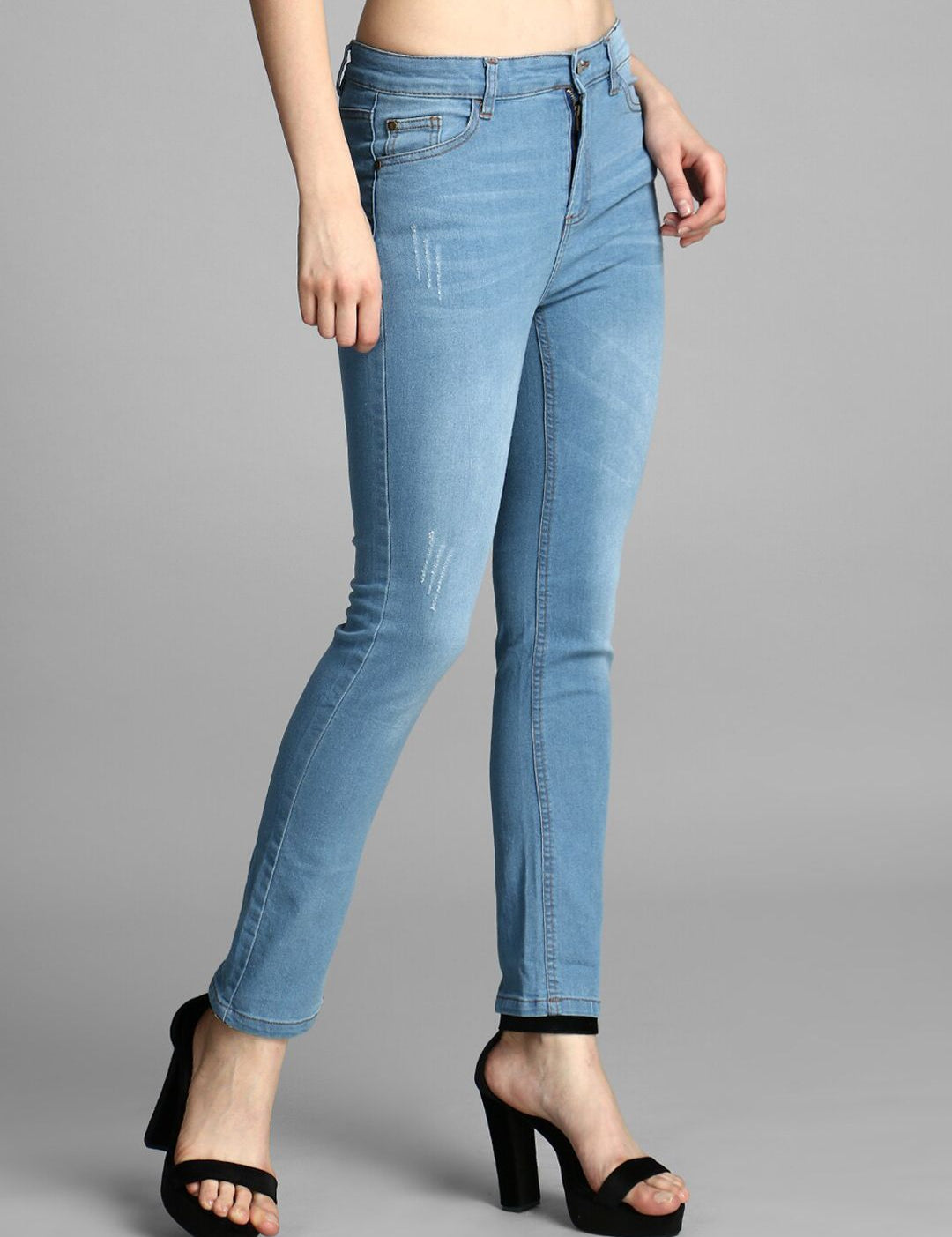 Kotty Women Blue Skinny Fit High-Rise Low Distress Jeans
