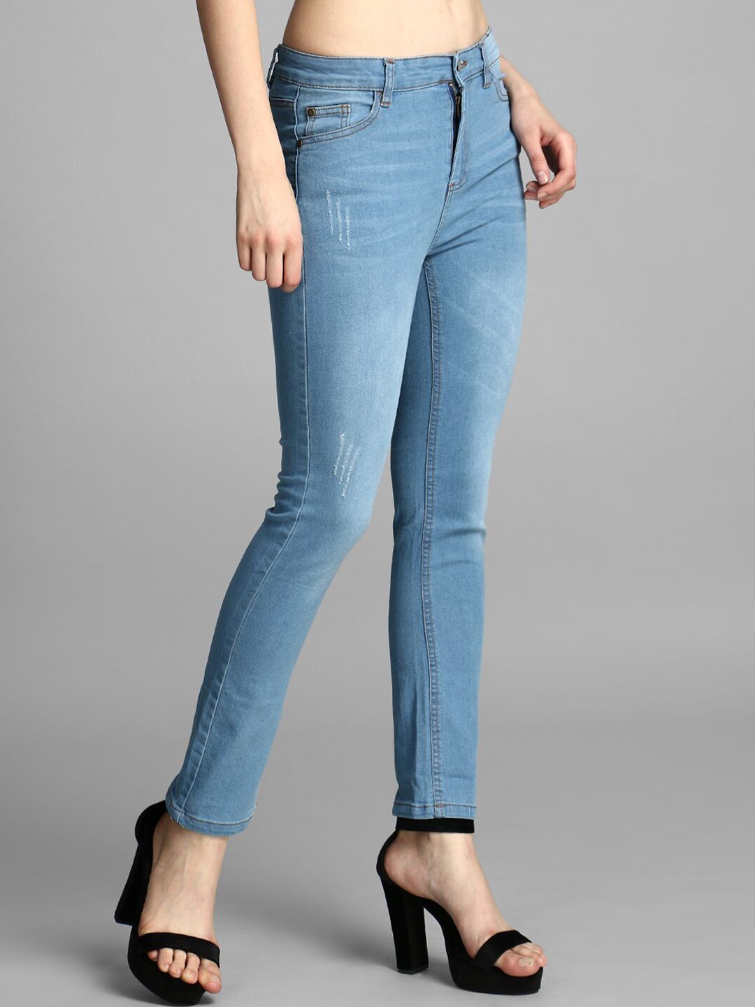 Kotty Women Blue Skinny Fit High-Rise Low Distress Jeans