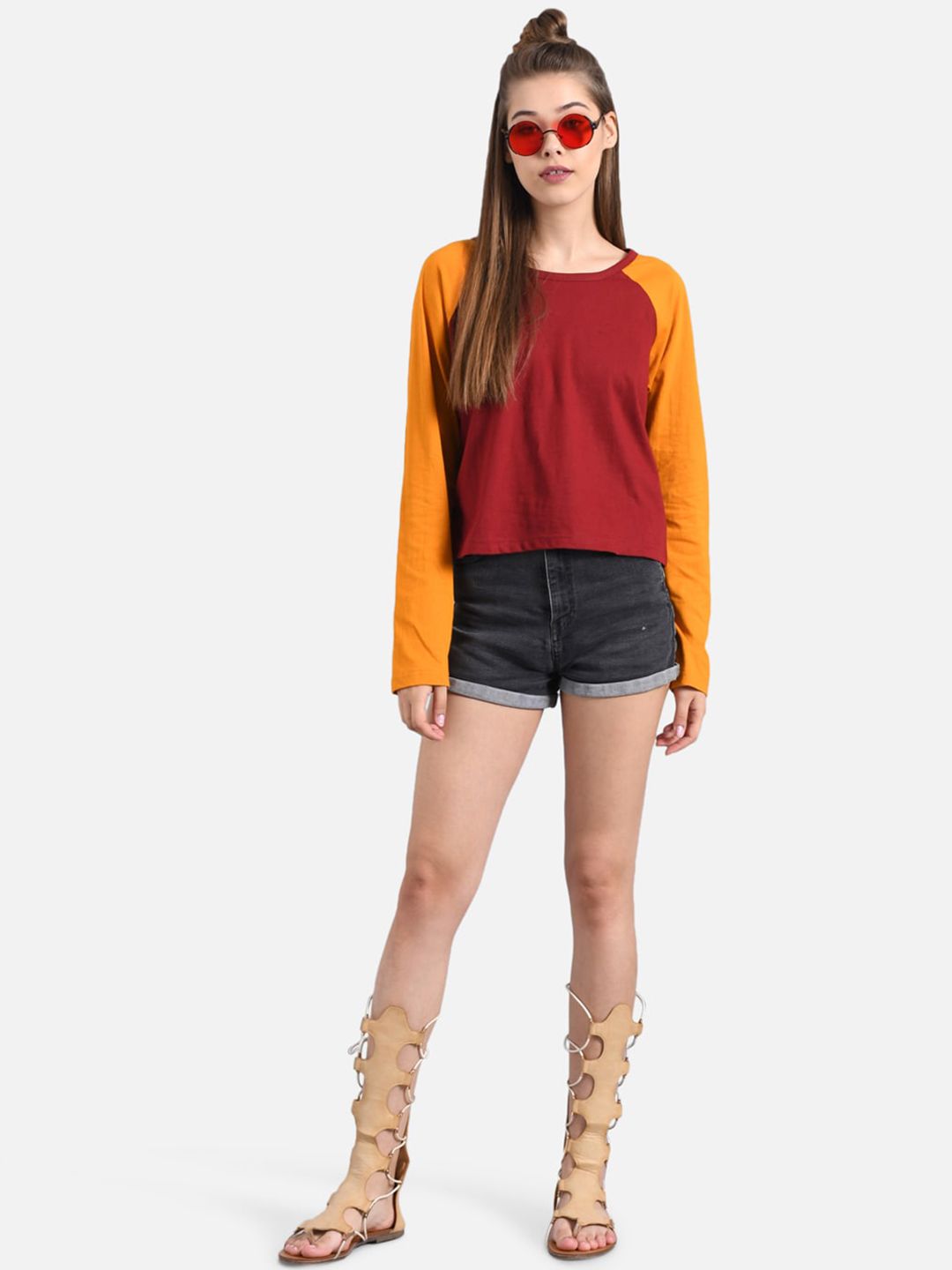 Kotty Women Maroon Solid Round Neck T-shirt