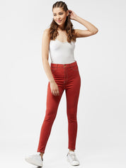 Kotty Women Rust Orange Skinny Fit High-Rise Clean Look Jeans