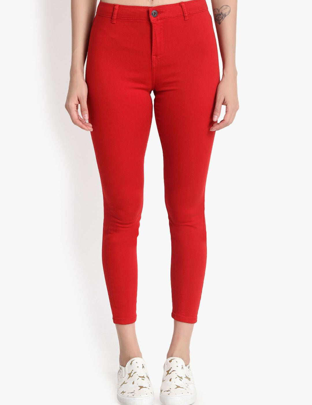Kotty Women Red Skinny Fit High-Rise Clean Look Jeans