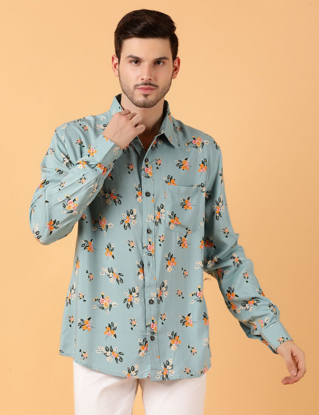 Kotty Men Relaxed Spread Collar Graphic Printed Cotton Casual Shirt