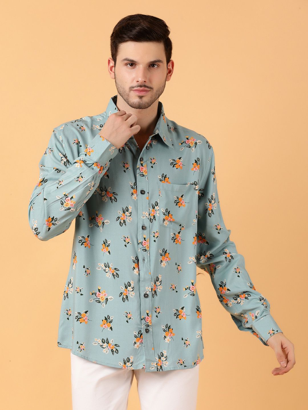 Kotty Men Relaxed Spread Collar Graphic Printed Cotton Casual Shirt