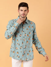 Kotty Men Relaxed Spread Collar Graphic Printed Cotton Casual Shirt