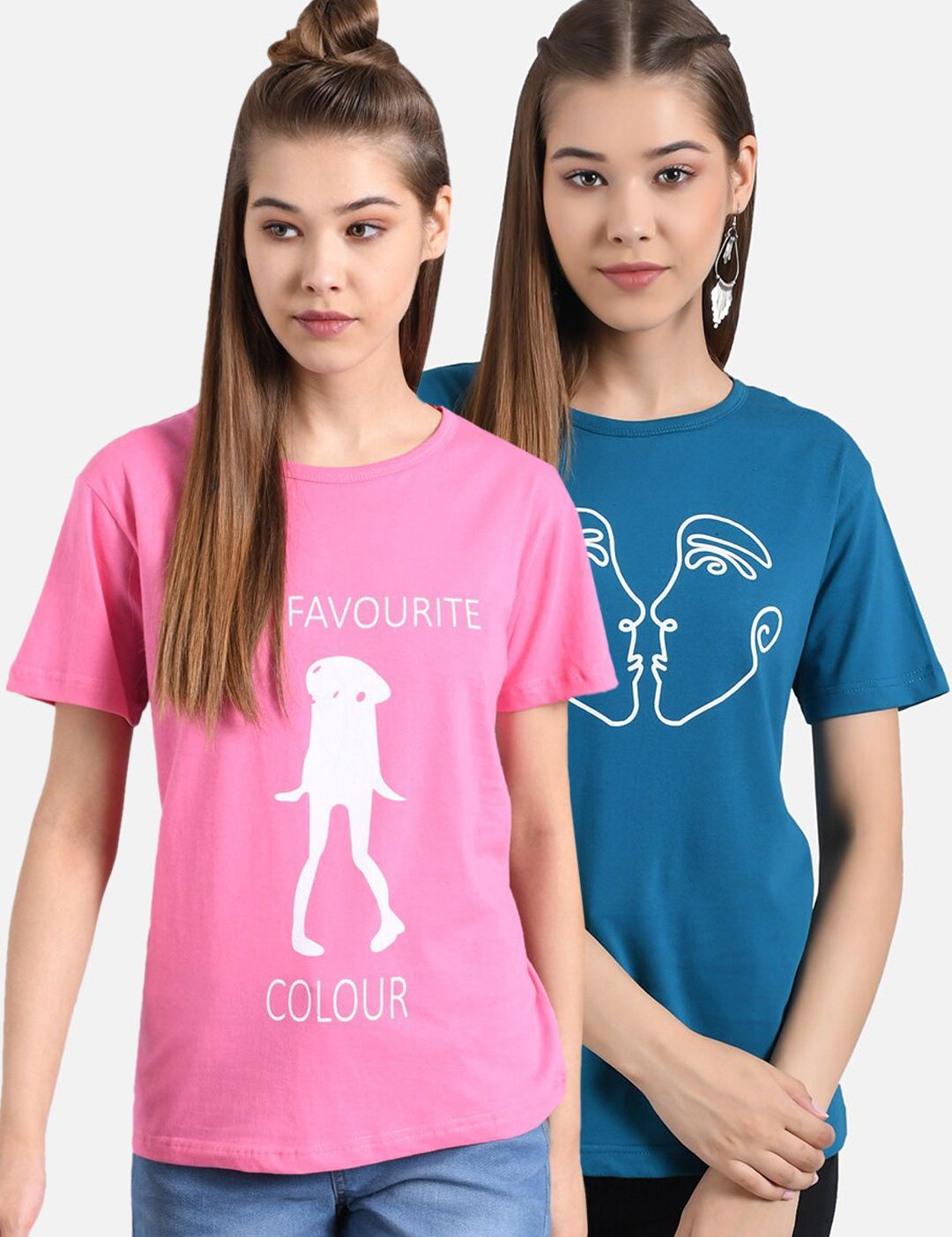 Kotty Women Pack Of 2 Printed Round Neck T-shirt