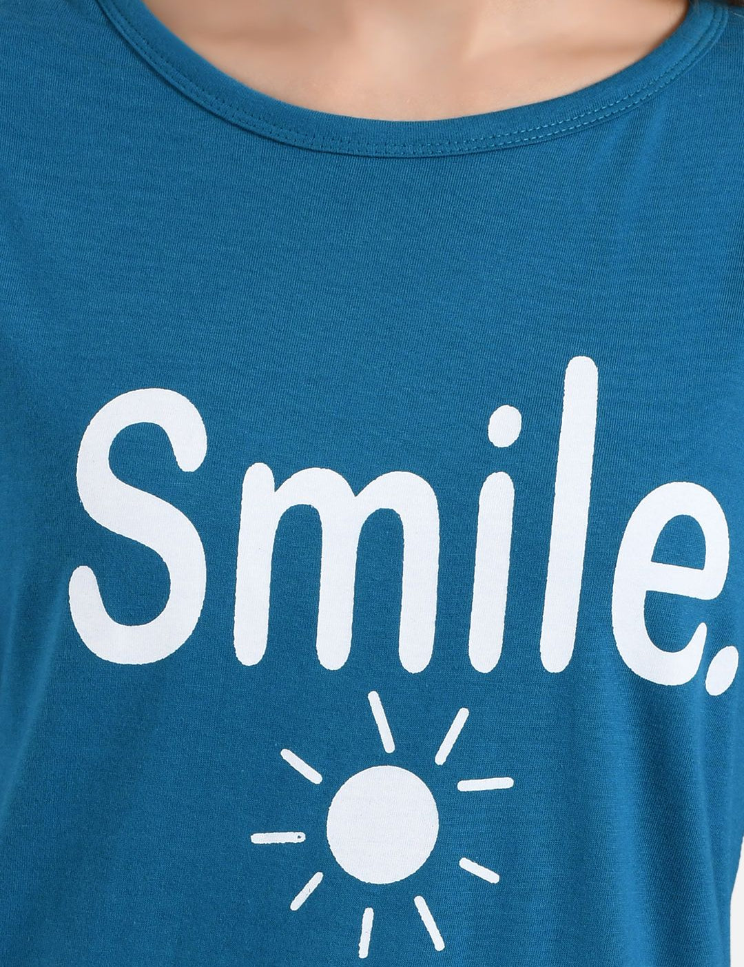 Kotty Women Blue Printed Round Neck T-shirt