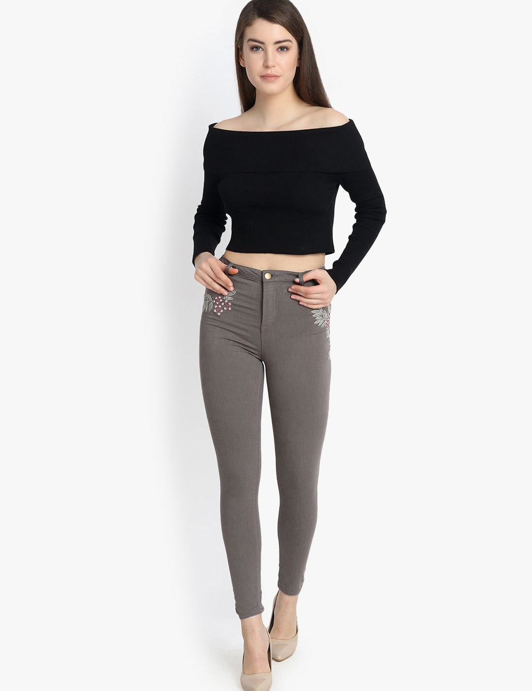 Kotty Women Grey Skinny Fit High-Rise Clean Look Stretchable Jeans