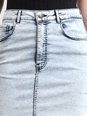 Kotty Women Blue Solid Denim Straight Mini Skirt