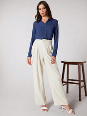 Kotty Blue Spread Collar Shirt Style Top