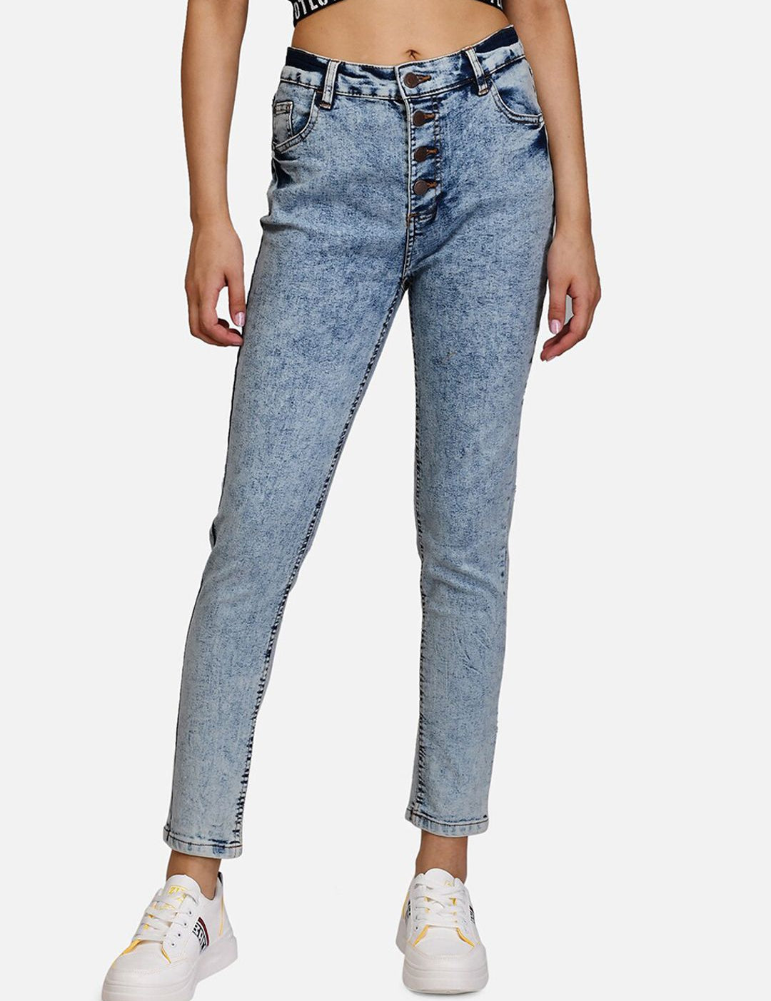 Kotty Women Blue Skinny Fit High-Rise Acid Washed Jeans