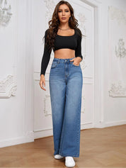 Kotty Women Wide Leg Fit High-Rise Heavy Fade Stretchable Jeans