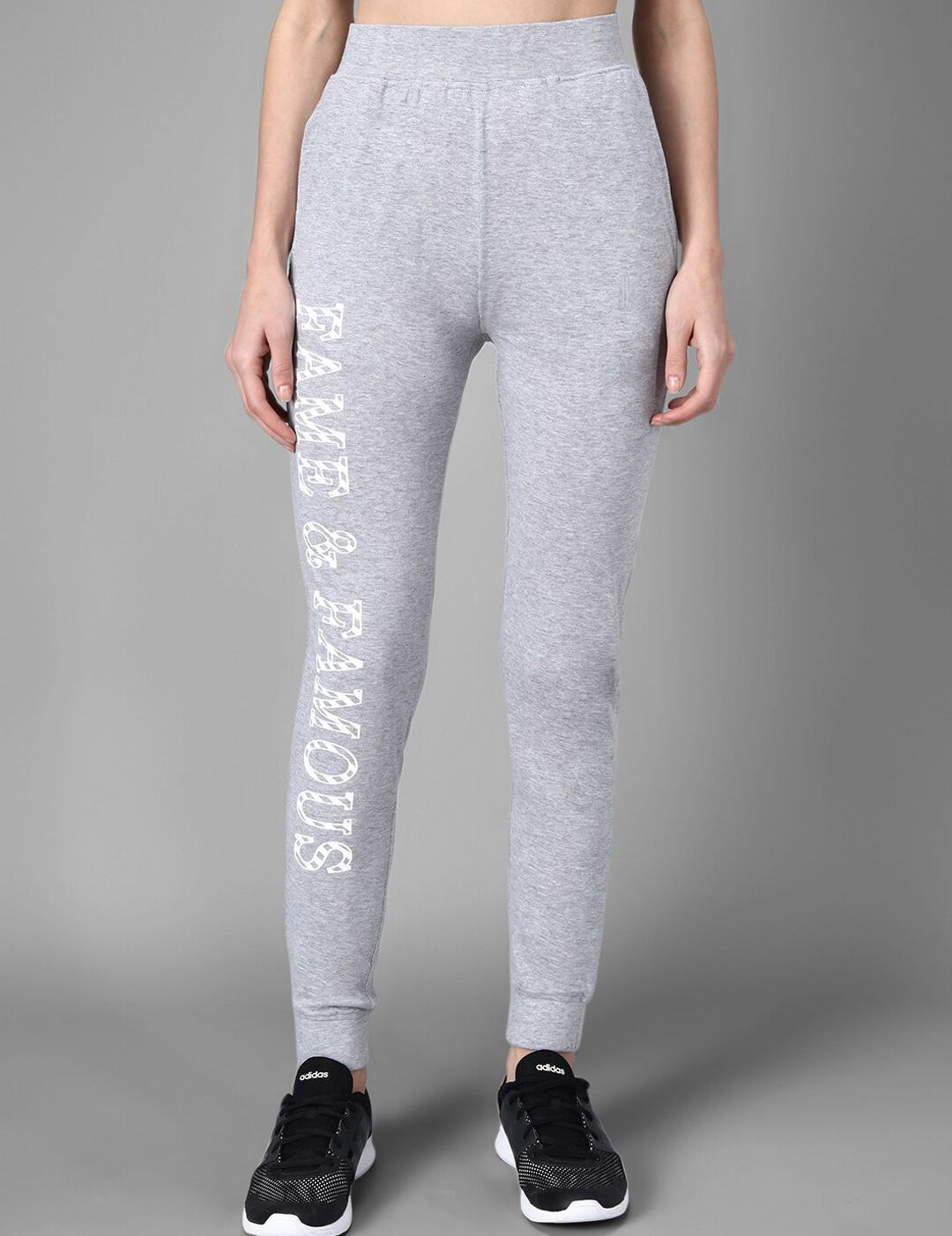Kotty Women Grey Melange & White Printed Joggers