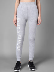 Kotty Women Grey Melange & White Printed Joggers