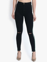 Kotty Women Black Skinny Fit High-Rise Slash Knee Stretchable Jeans
