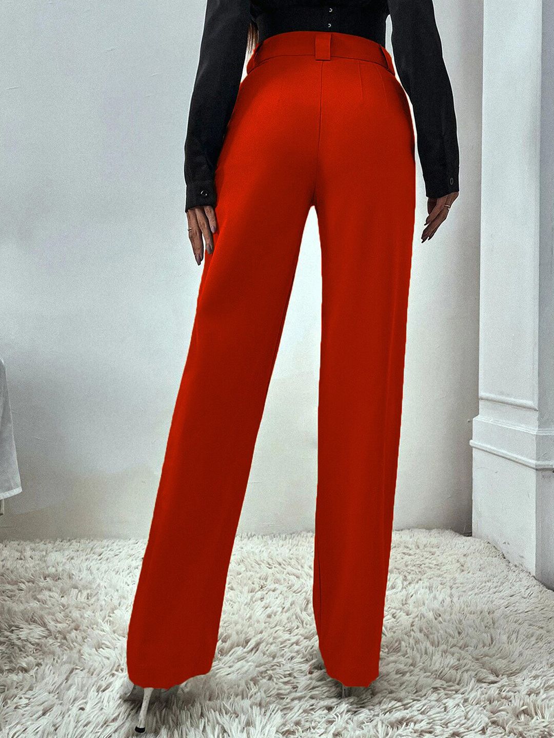 KOTTY BIZwear Women Relaxed Straight Fit High-Rise Easy Wash Parallel Trouser