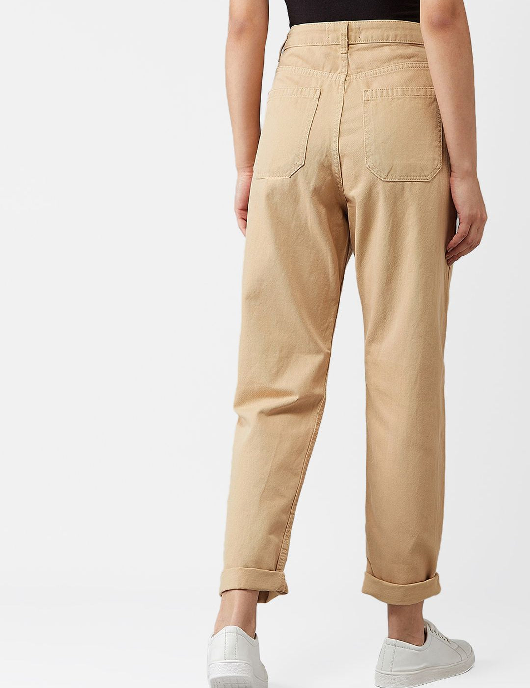 Kotty Women Beige Boyfriend Fit High-Rise Clean Look Jeans