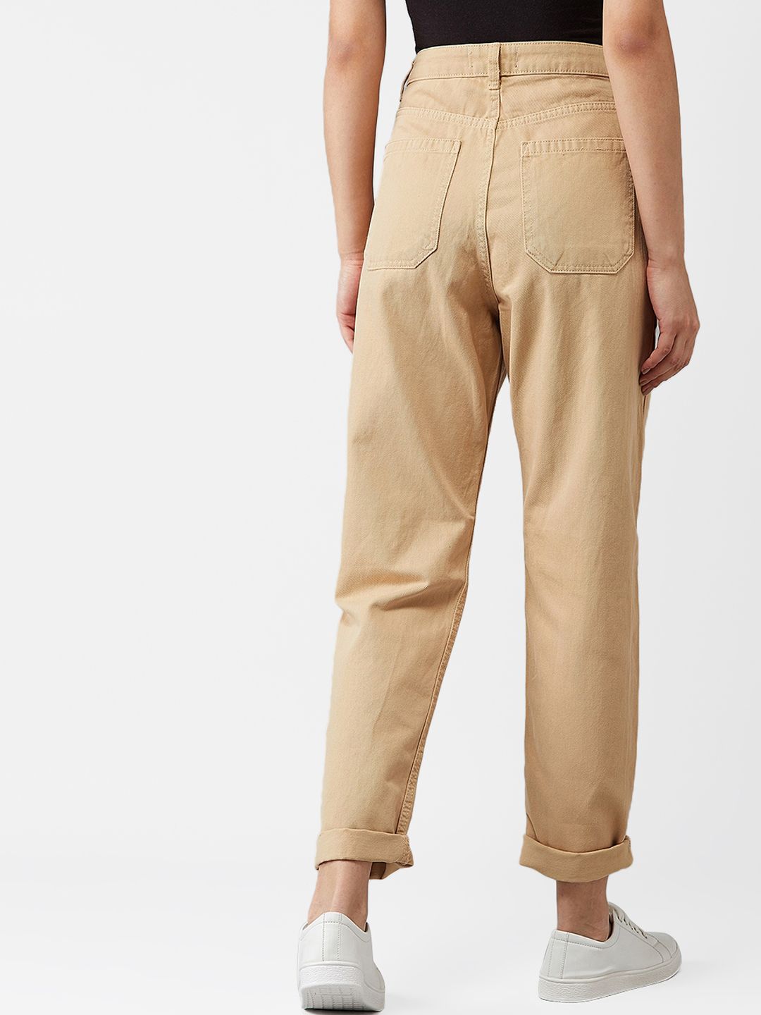 Kotty Women Beige Boyfriend Fit High-Rise Clean Look Jeans