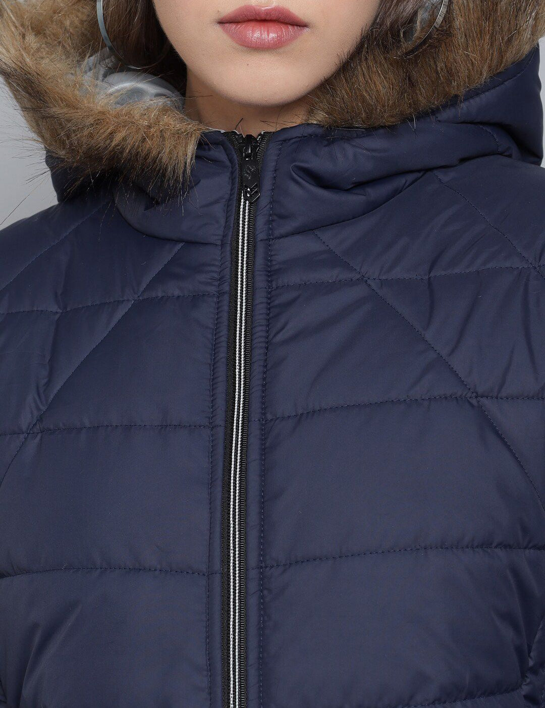 Kotty Women Navy Blue Floral Insulator Outdoor Puffer Jacket