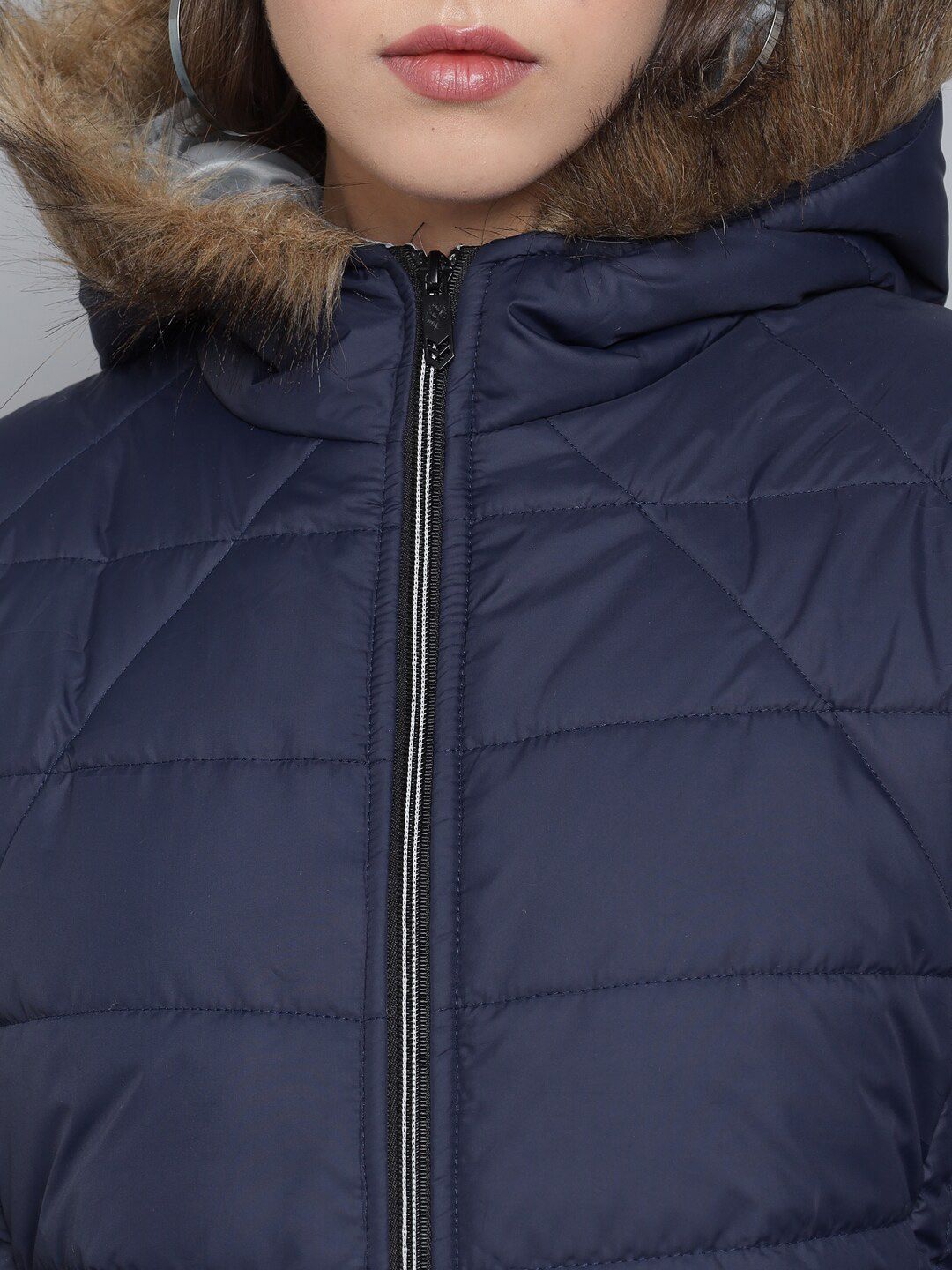 Kotty Women Navy Blue Floral Insulator Outdoor Puffer Jacket