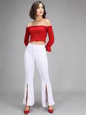Kotty Women White Flared High-Rise Parallel Trousers