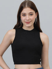KOTTY Basics Black Sleeveless Fitted Crop Top