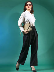 Kotty Women Relaxed Straight Fit High-Rise Easy Wash Pleated Trousers