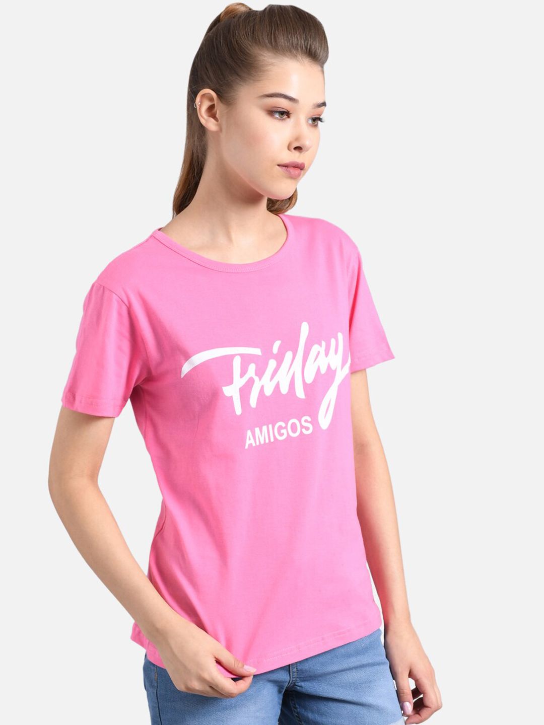 Kotty Women Pink Printed Round Neck T-shirt